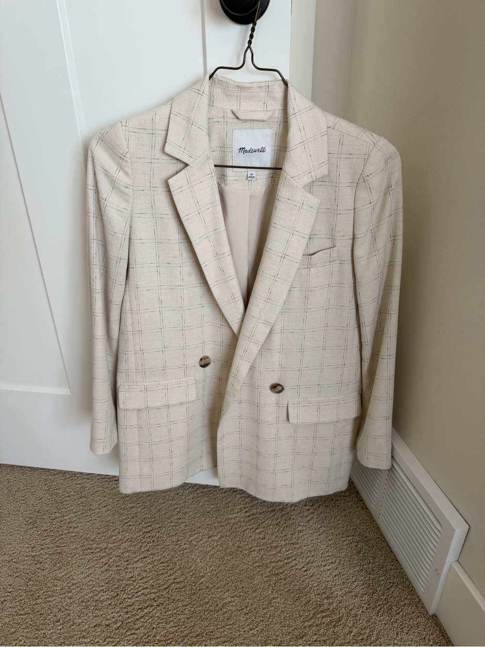 Madewell Cream Windowpane Double-Breasted Blazer with Notch Lapel